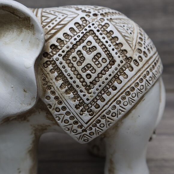 Elephant Figurine Carved Tribal Trunk Up Lucky Statue Resin Home Decor - Picture 7 of 14